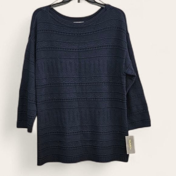 Style & Co. Sweaters - NWT Style & Co. openwork mixed knit sweater,Navy Blue Women's 100% Cotton